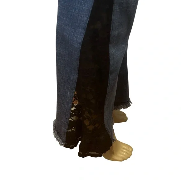 5/48 jeans flares blue with black lace womens size 8 blue boho festival concert - Picture 7 of 16